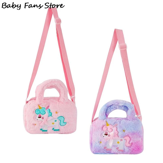 Kid ricamo unicorno peluche Crossbody borse e borsette bambine arcobaleno  soffice borsa simpatico cartone animato borsa a tracolla pelosa