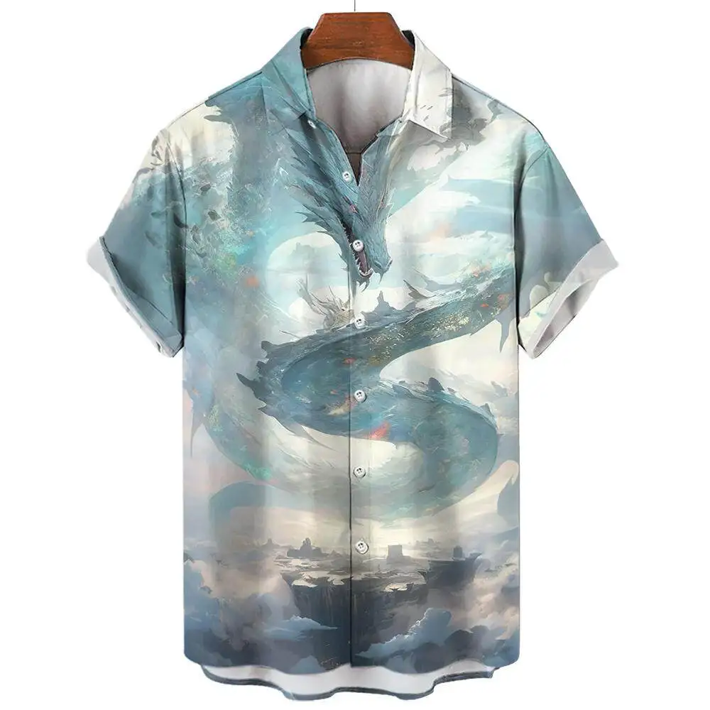 Chinese Mythology Dragon Print Summer Men's Casual Short-sleeved Shirt Street Hip-hop Trend Tops Oversized T-shirt Size S-5XL 5