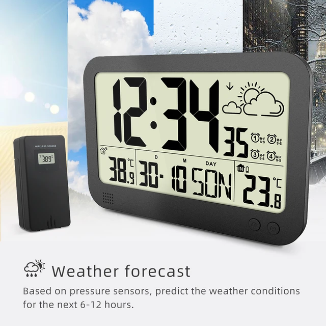 Weather Station Wireless Indoor Outdoor Weather Stations with Atomic Clock,  Color Display Home Weather Forecast Station Thermometer with Alarm