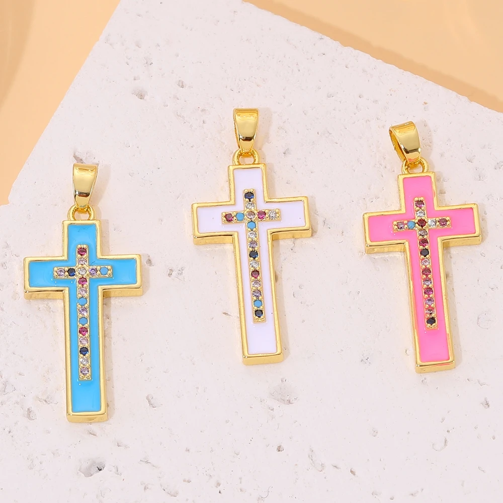 Juya 18K echtes Gold vergoldet religiöser Rosenkranz Schmuckzubehör handgemachte Zirkonia christliche Kreuz Charms Anhänger Großhandel – Detail 6