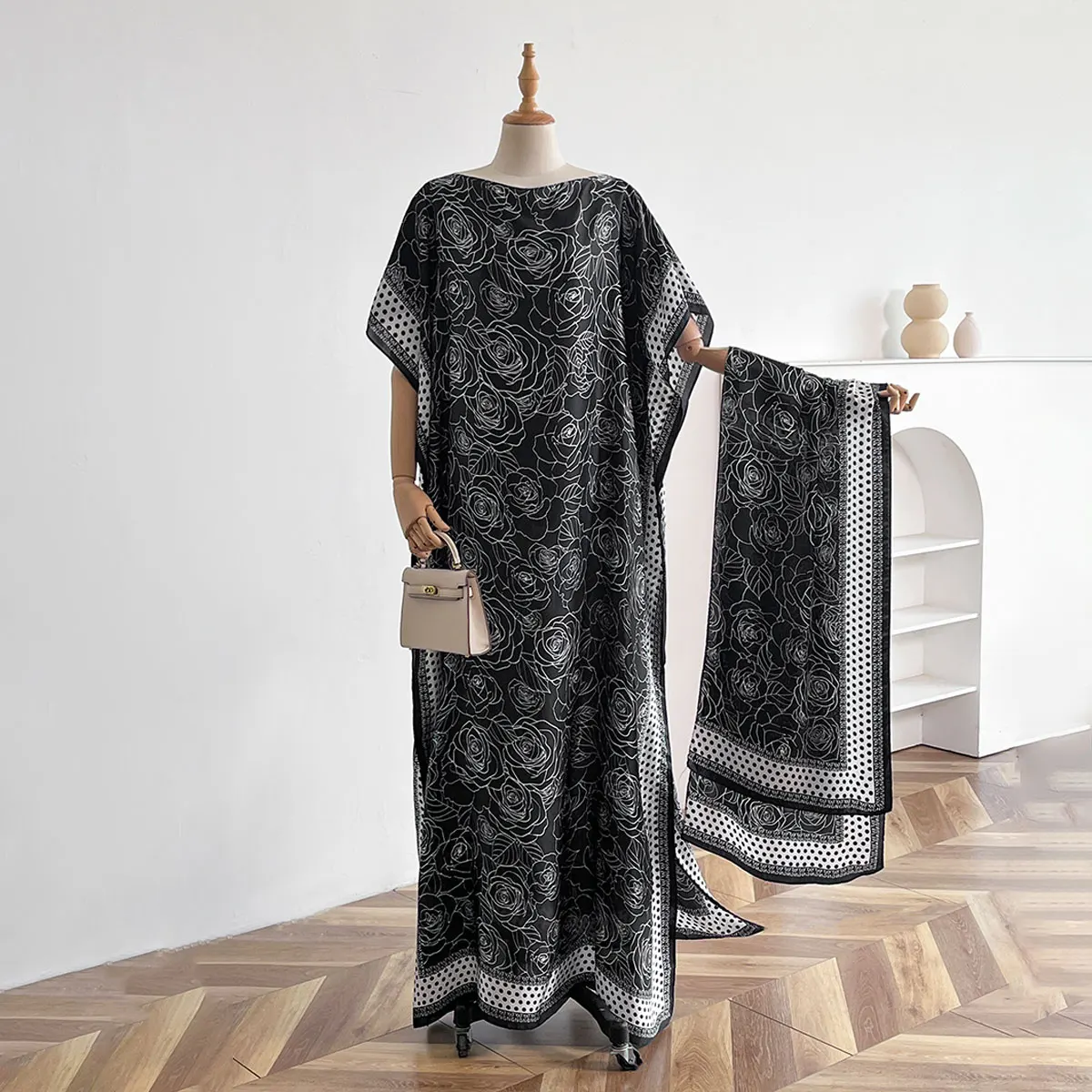 NEW Fashion Summer Dress With Big Scarf Dubai Turkey Kaftan Muslim Loose Abaya Women African Casual Leopard Print Shawl Robe
