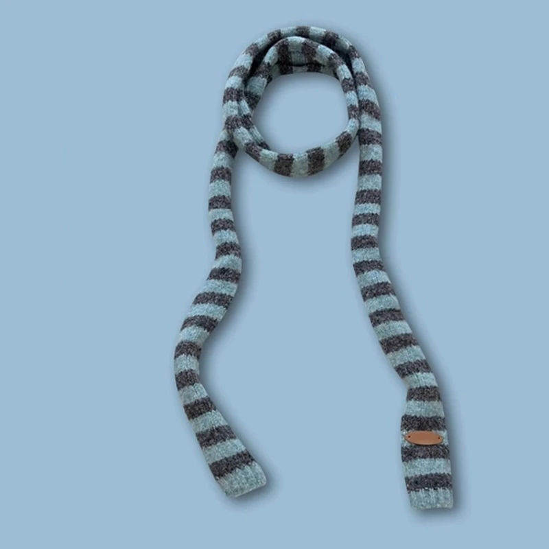 Knit Long Choker Striped Scarf for Women Harajuku for Jeans or Dresses 2