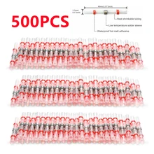

500/100PCS Waterproof Solder Seal Sleeve Splice Terminals Tinned Copper Heat Shrink Electrical Wire Butt Connectors AWG22-18 Red
