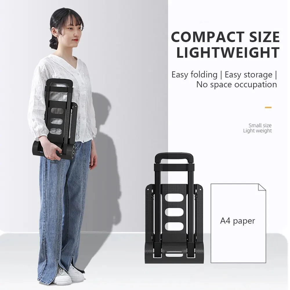 Foldable Shopping Cart Folding Hand Truck Portable Folding Luggage Cart Utility Adjustable Handle Heavy Duty Trolley
