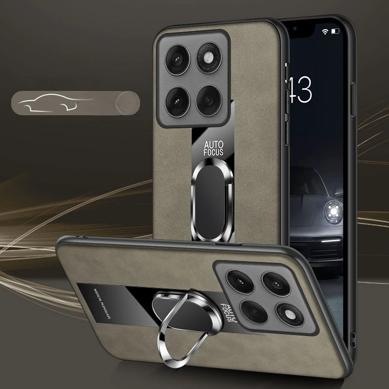 Premium Sheepskin Leather Case with Magnetic Ring Holder and Stand - Shockproof and Stylish