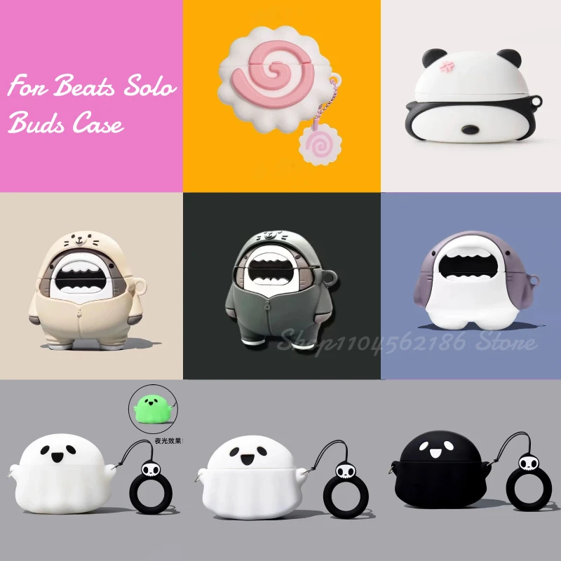 3D Cute Panda Shark Silicone Shockproof Headphones Case Cover with Hook