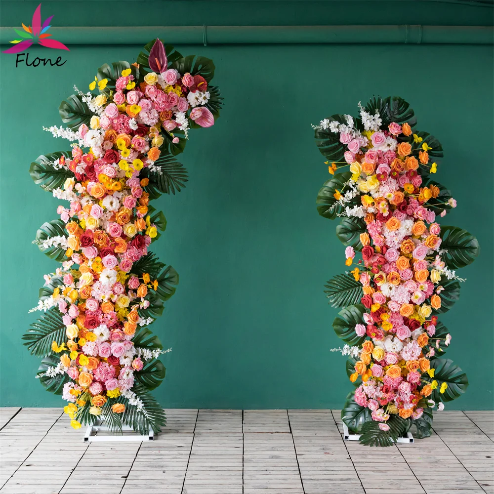 

Fleur Artificielle Decoration Wedding Welcome Area Floral Arrangement Green Turtle Leaf Lobe Pink Orange Rose Flowers Height 8ft