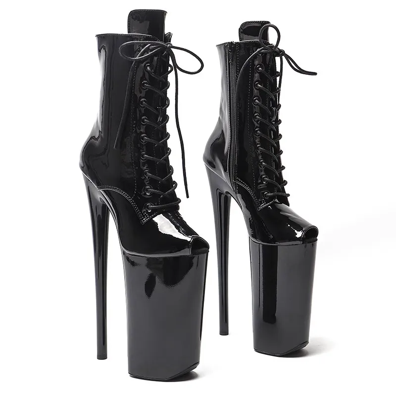 

LAIJIANJINXIA New 26CM/10Inch Patent Upper Open Toe Women's Platform Party High Heels Modern Ankle Boots Pole Dance Shoes 021