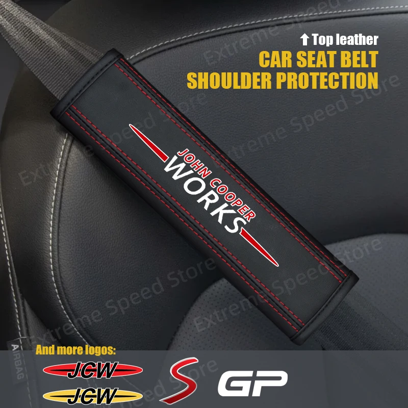 Seat Belt Covers For JCW GP S Emblem Mini Cooper Countryman Clubman Leather Car Seat Belt Cushion Safety Belt Shoulder Protector Pad