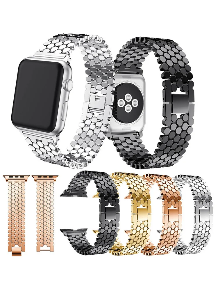 Apple Watch 밴드 용 스테인레스 스틸 스트랩 45mm 44mm 41 40mm iWatch 시리즈 1-9 38 42mm 용 고급 팔찌 금속 체인 팔찌