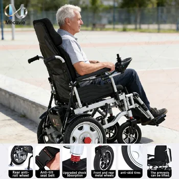 Sedia a Rotelle Elettrica Pieghevole Intelligente con Schienale Alto per Anziani e Disabili, Leggera, a Quattro Ruote Motrici