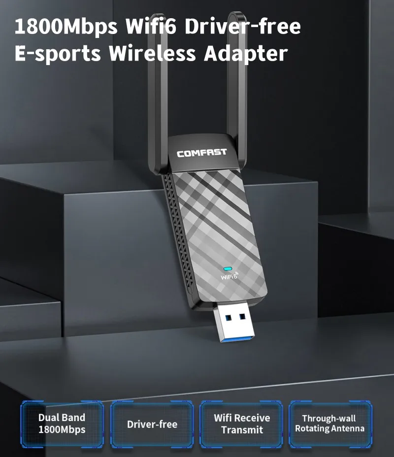 Adaptador Usb Preto para Windows 10 e 11 Ax1800 Ax5400 2.4g 5ghz Placa de Rede sem Fio Dongle Wi-fi Dongle Usb Wi-fi 1300m - Imagem 6