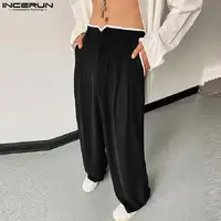 INCERUN 2024 Korean Style Men Pantalons Stylish High Street Design Trousers Leisure Drape Wide Leg Straight Leg Long Pants S-5XL 2
