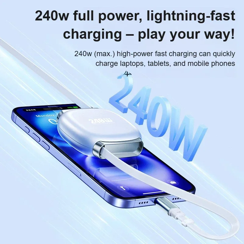 240W 자동 감김식 고속 충전 케이블 USB C to C 여행용 충전 케이블 (휴대폰, 태블릿, 노트북, 아이폰, 삼성, 화웨이용)