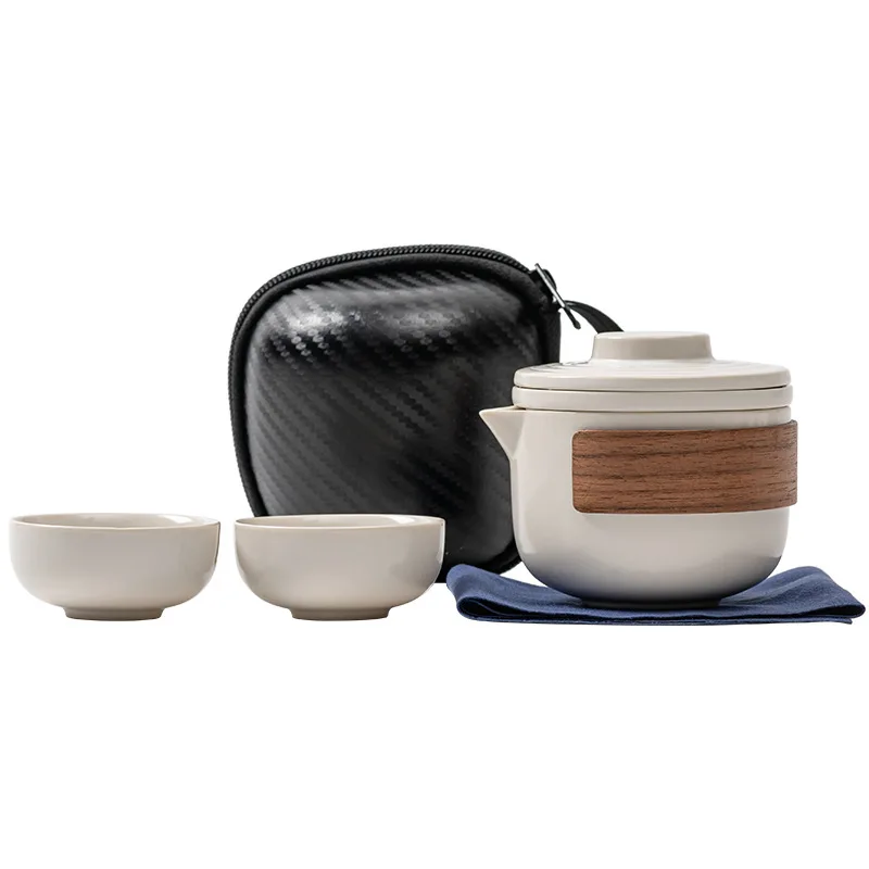 1 set of portable teacup set travel ceramic kung fu tea outdoor camping one teapot and two cups of gifts tea set