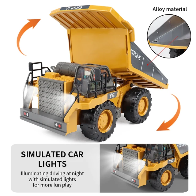 ZWN 2.4G Remote Control Excavator Dump Truck RC Model Car Toy Professional Alloy Plastic Simulation Construction Vehicle for Kid 4
