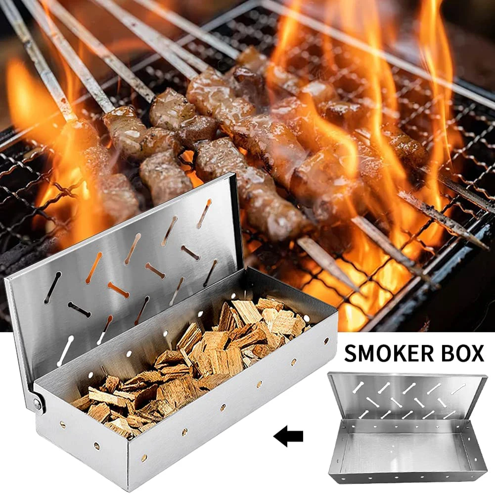C2 Wood Chips BBQ Grill Smoker Box Barbecue Grill Meat Infused Smoke BBQ Accessories Add Smokey Flavor on Gas or Charcoal Grills