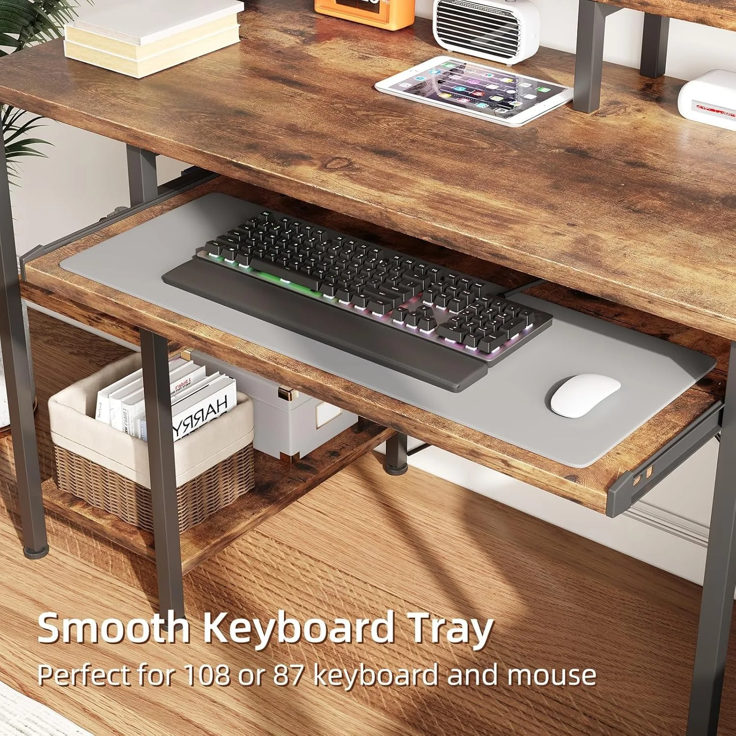 Computer Desk, 48 Inch Home Office Desk, Gaming Desk, 47" Study Table Wide Writing Desk for 2 Monitors, Rustic Brown 5