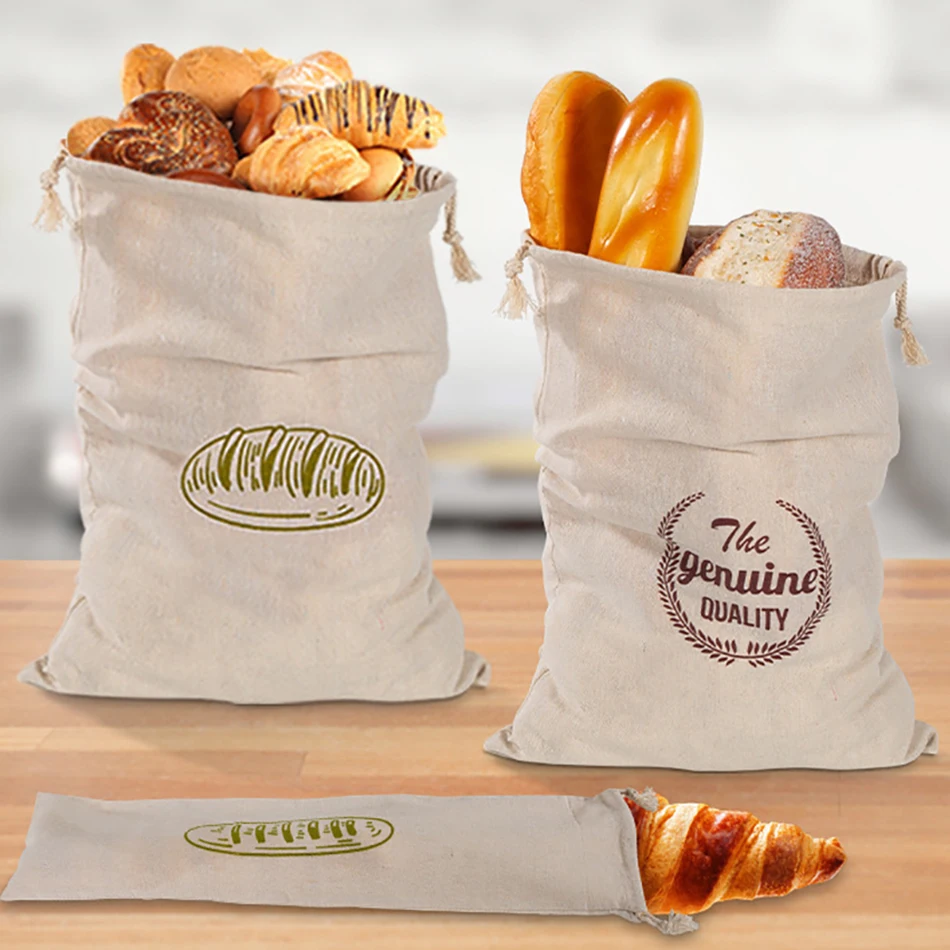 Bolsas de pan de lino, paquete de 4 bolsas de pan naturales grandes y  extragrandes, bolsa reutilizable con cordón para pan, almacenamiento de pan