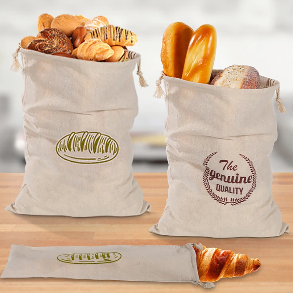 Leinen Brot Tasche Wiederverwendbare Baguette Baumwolle Kordelzug Lagerung  Tasche Loaf Hausgemachte Brot Frische Eco Freundliche Halten für Baguette