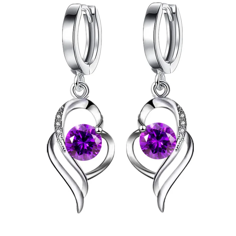 925 Sterling Silver New Woman Fashion Jewelry High Quality Blue Pink White Purple Crystal Zircon Hot Selling Earrings