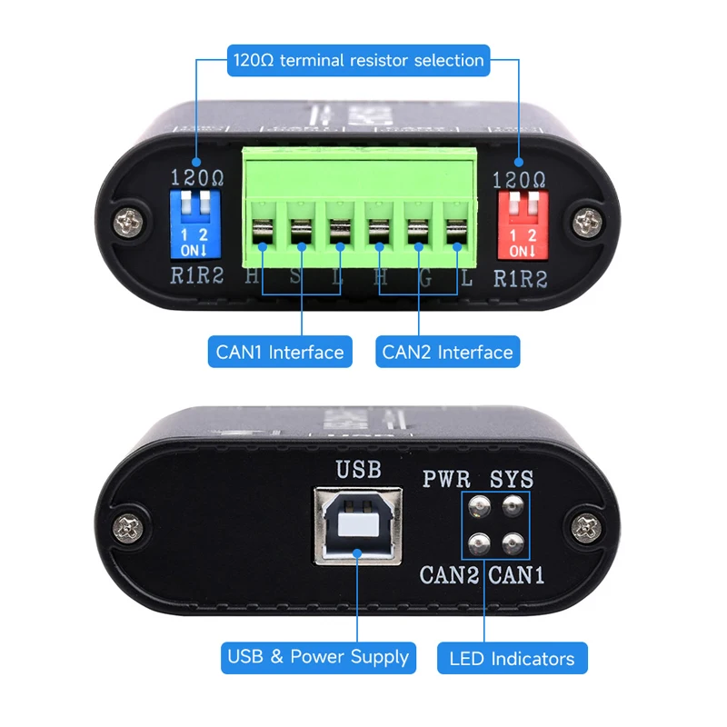 Industrial-grade Alta Velocidade Pode Barramento Analisador de Dados 100kbps5mbps Usb para Can fd Interface Converter Módulo de Comunicação - Imagem 6