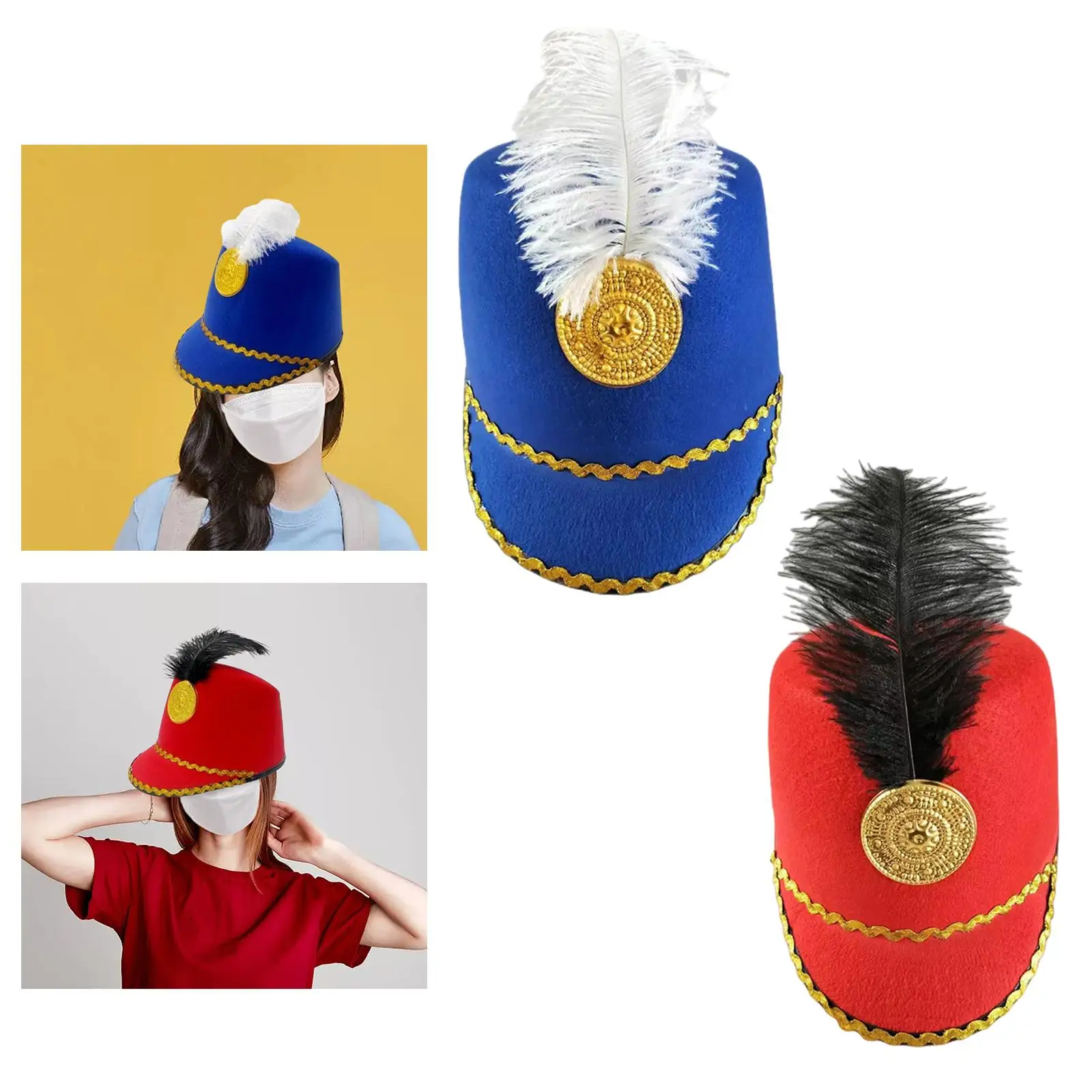 Marching Band Hat Band Major Hat Novelty Soldier Hat, with Feather Drum Major Hat for Role Play, Dress up Carnival Cosplay