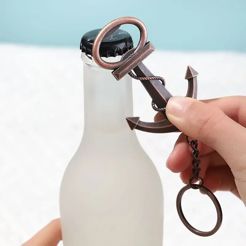 10pcs Baby Shower Bottle Opener Anchor Keychain Metal Beer Opener Organza Bags Tags Strings Baby Shower Party Souvenirs