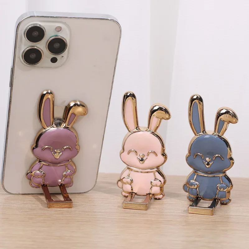 Universal Finger Ring Phone Holder Desktop Ultra-thin Cartoon Rabbit Phone Stand Foldable Buckle Adhesive Pull Rod Support Frame