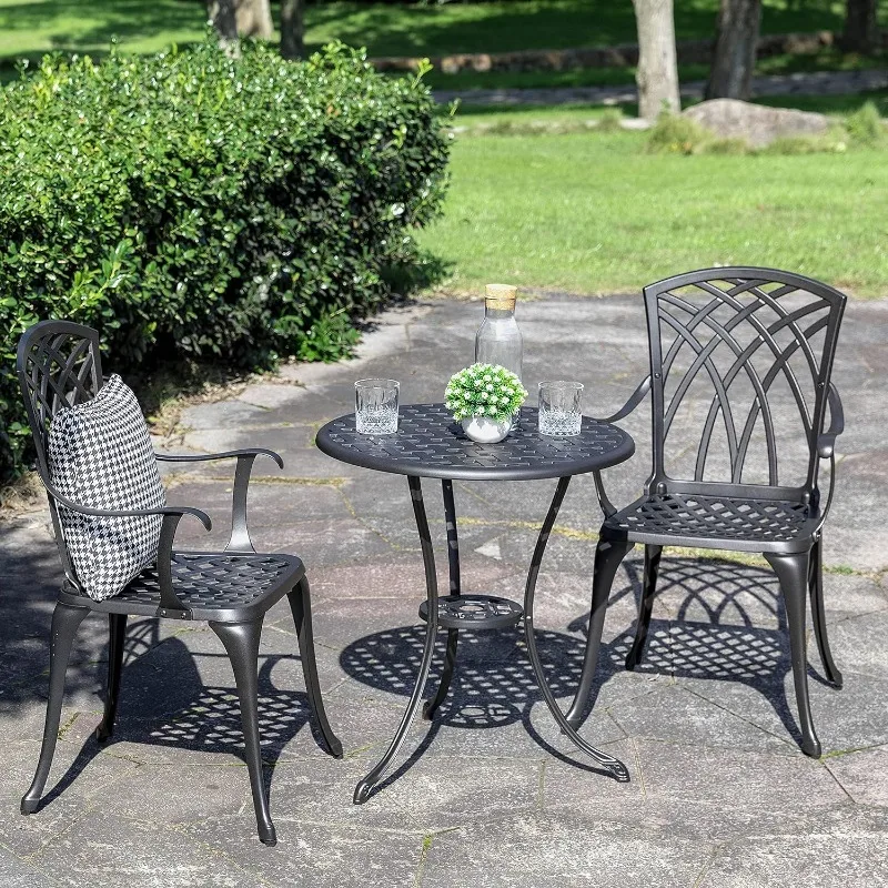 Nuu Garden Patio Bistro Sets 3 Piece Cast Aluminum Bistro Table and Chairs Set with Umbrella Hole Bistro Set of 2 for Patio Back