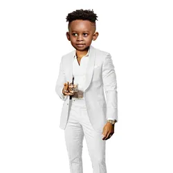 Children's Brown 2 - Piece Suit with Shawl Collar - Elegant Formal Wear for Weddings and Parties (White)