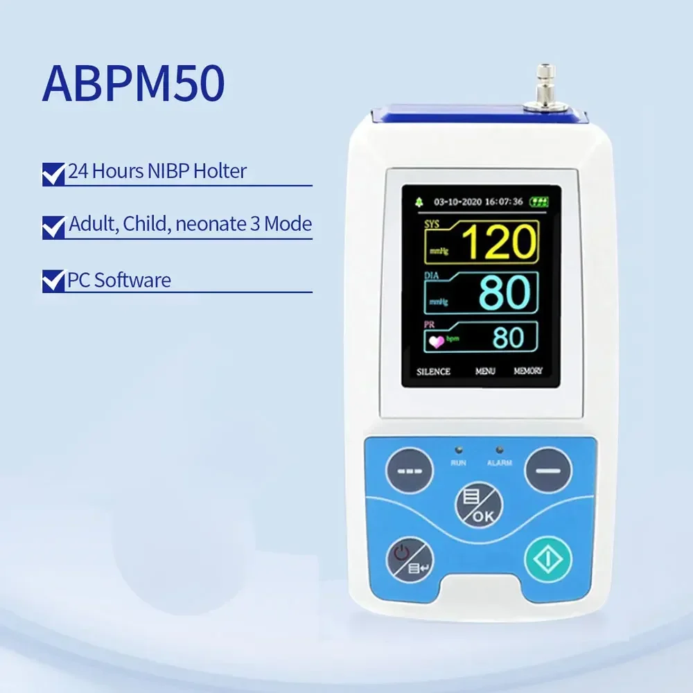 ABPM50 Blood Pressure Monitor Mapa Arm Ambulatory 24hours NIBP Holter Individually Optional Sleeve Adult/Child/Large Adult