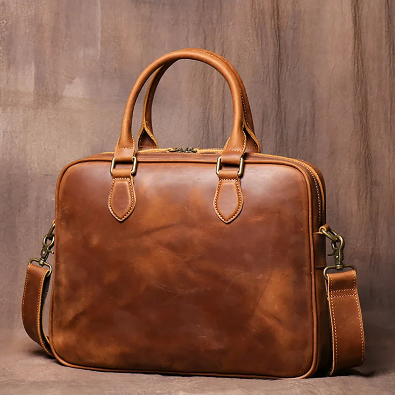 Vintage Men's Leather Briefcase Designer High Quality Crossbody Bag Business Brown Handbag Messenger Bag Men's Laptop Bag ﻿ 2