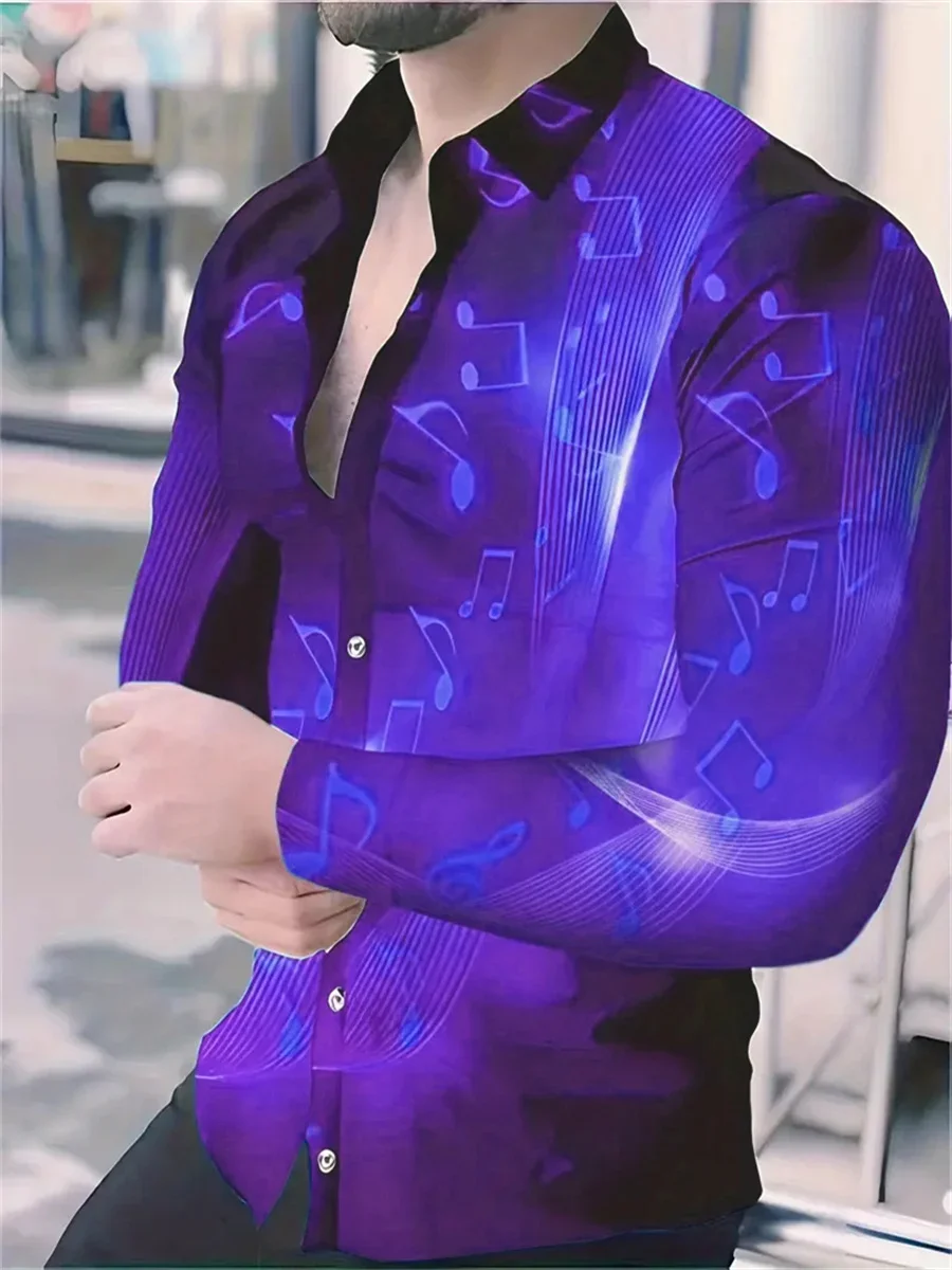 Description Picture 5 of itemFashion Music Men's Colorful Shirt Casual Outdoor Button Long Sleeve Lapel Plus Size New Soft Comfortable Party Music Festival