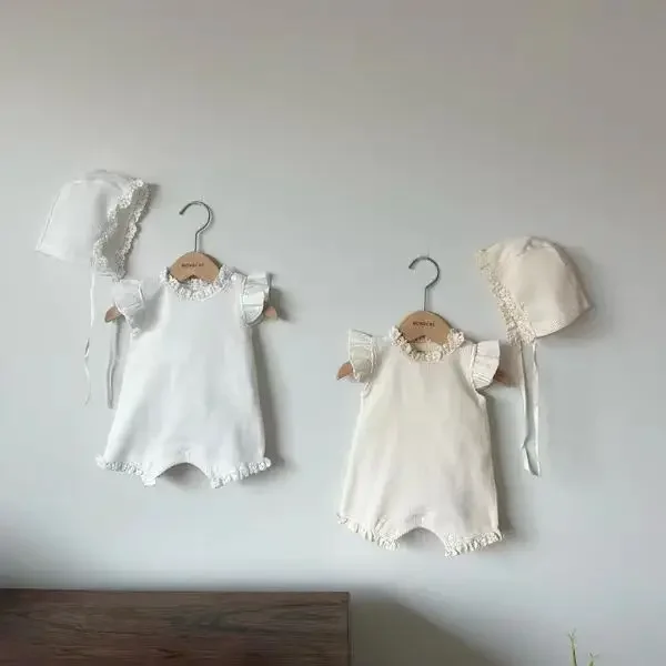 Korean Style Summer Baby Girl Romper Gracie Checkered Flight Sleeve Baby Clothes Newborn Crawling Suit Cotton Onesie