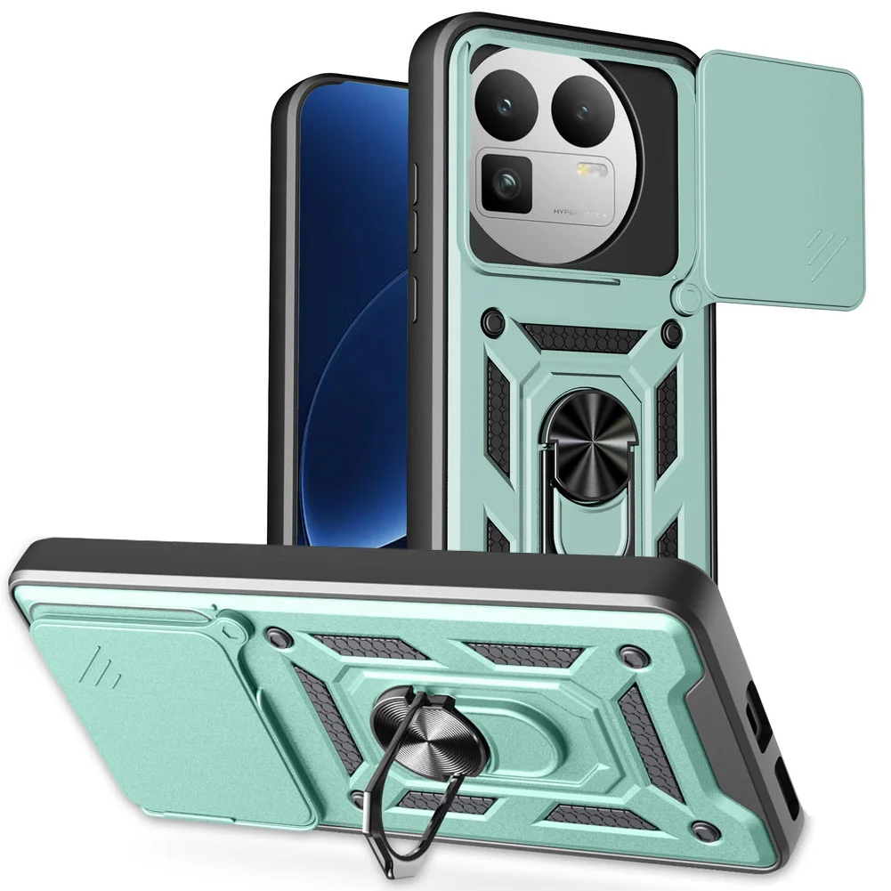 Enhanced Shockproof Phone Case with Slide Camera Lens Protection & Ring Stand