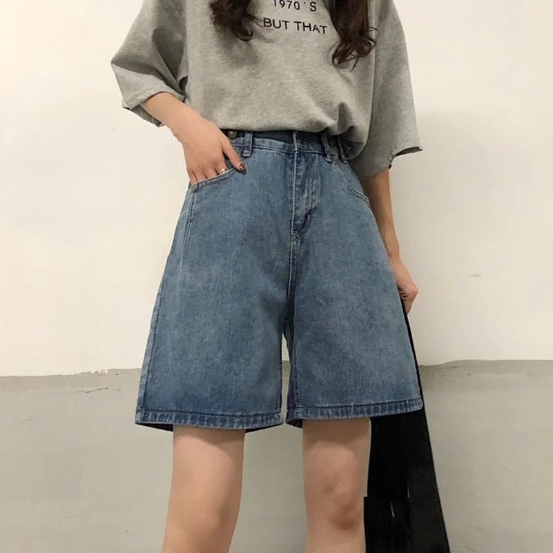

Women Clothes Casual A-Line Shorts Summer Chic High Waist Jeans Girls Street Style All-match Loose Denim Straight Short Durikies