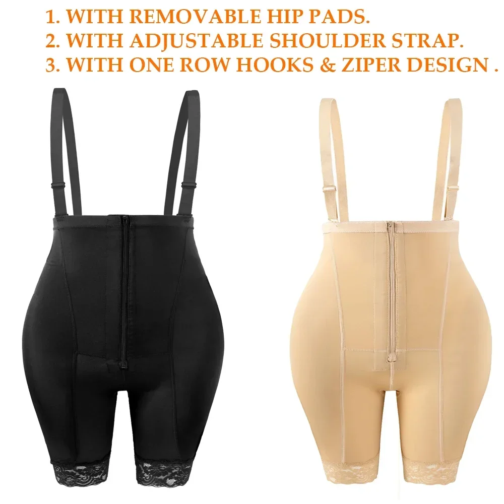 Shapewear Hip Pads Panties High Waist Reducing and Shaping Body Shaper Removable Butt Pad Underwear with Ziper & Hooks