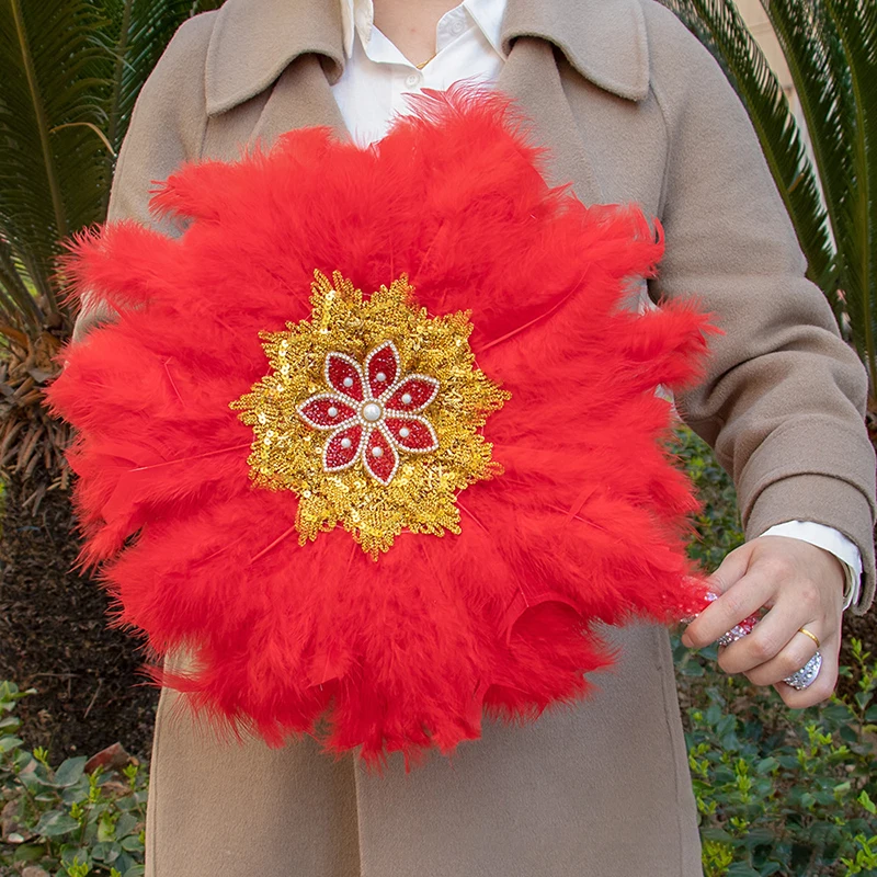 

New Feather Fan African Turke Hand Fan Bridal Feathers Handfan For Dance Wedding Party Decoration Fans Nigerian Ornament Gift