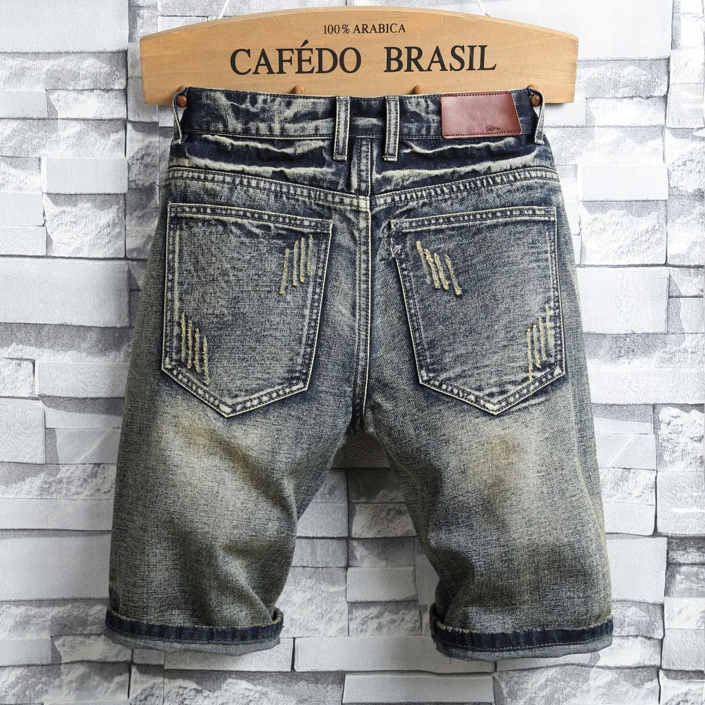 Wholesale 2022 Vintage Casual Hip Hop High Street Featured Denim Short Men's Street Ripped Patch Beggar Knee Length Jean Shorts jack and jones jeans