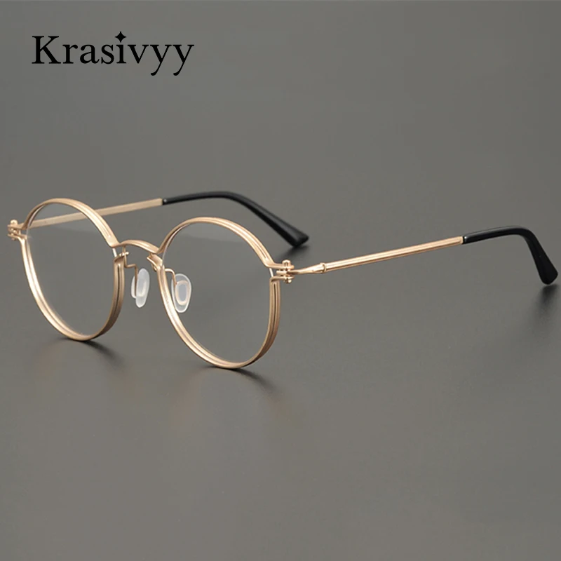 

Krasivyy Vintage Pure Titanium Glasses Frame Men Round Luxury Brand Myopia Prescription Eyeglasses Women Italy Optical Eyewear