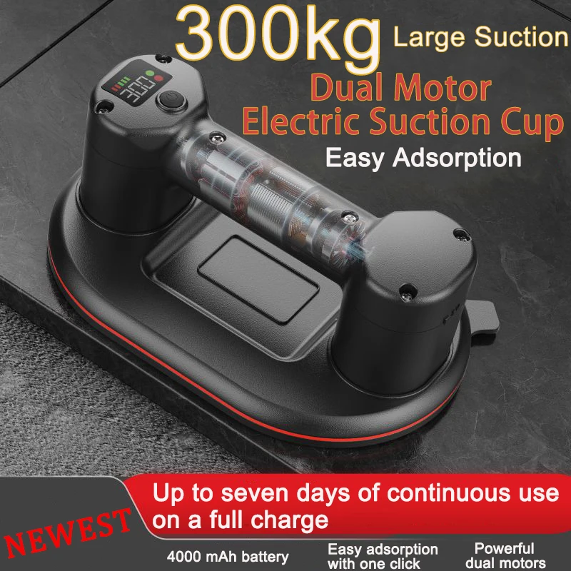 4000mAh Battery Intelligent Display Industrial Grade Electric Vacuum Suction Cup 300KG Load Heavy Duty Granite Tile Glass Lifter