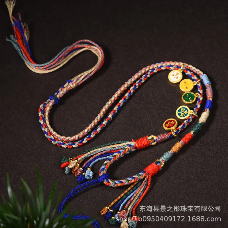 손으로 짠 티베트 스타일 펜던트 로프, Thangka 목걸이 로프, 티베트 비즈 펜던트 로프, 손으로 문지르는 면 쇄골, 5 신