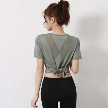 Women Sport Tank Tops Loose Yoga Tops Quick Dry Short Sleeve Workout Sport Tops For Women Fitness Sport Yoga Shirt 2