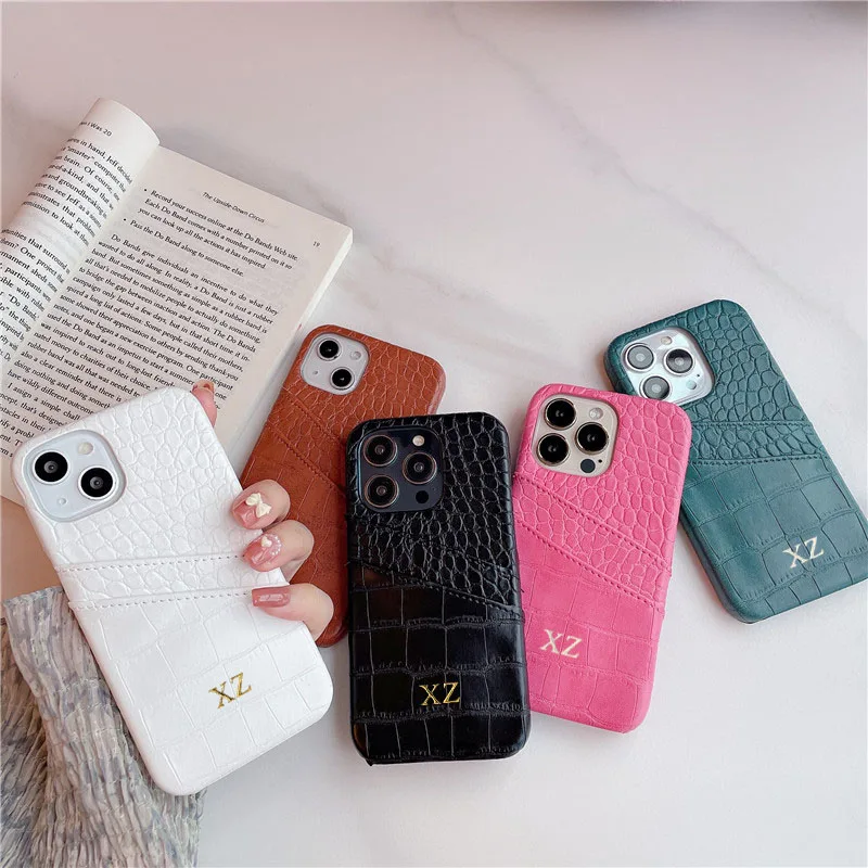 Estojo Dourado e Prateado Personalizado Luxuoso com Letras Iniciais Suporte de Cartão de Couro para Iphone 14 13 12 11 Pro xs Max xr Plus pu Covers