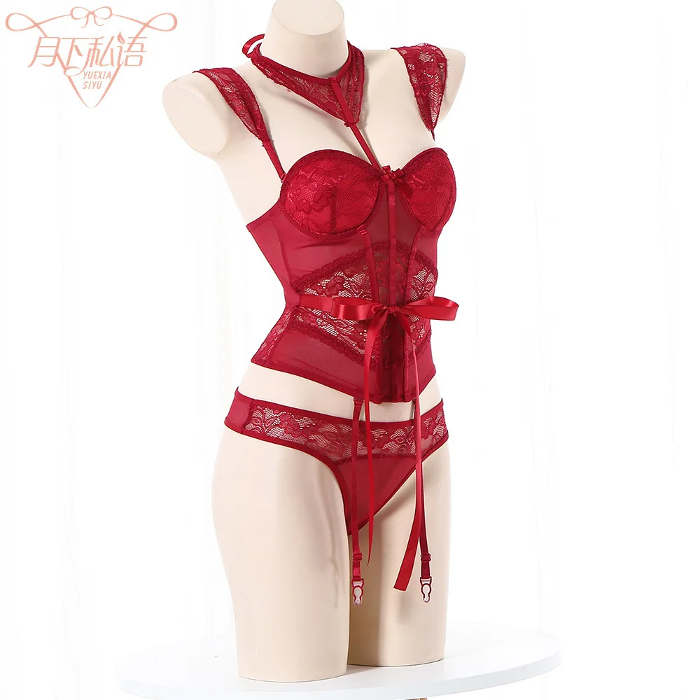

Tight fitting Lace slim-fit strap Hollow Out Underwear Stockings Jumpsuit Costume Cosplay Girls Women Uniform set