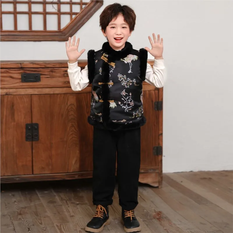 2026 새로운 중국 설날 의류 조끼 어린이 가을/겨울 소년/소녀의 새로운 중국 스타일 탕 의류 조끼 탑 LI864