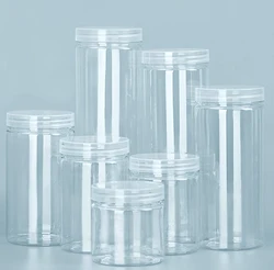 Clear Sealed Can With Lid Plastic Empty Packing Bottle Circular Storage Bucket Biscuit Jar Food Grade Sealed Cans Tank Container