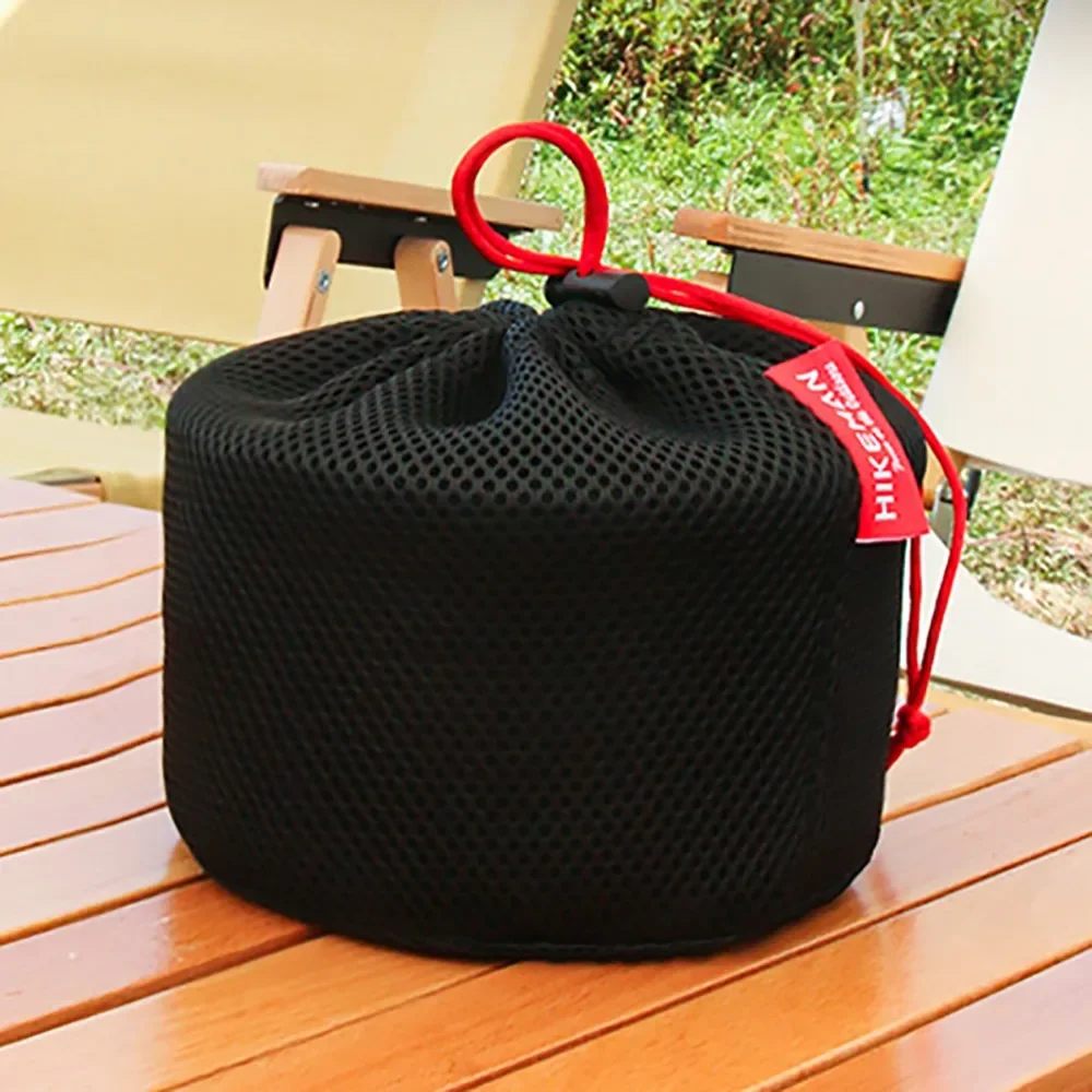 Portable Set Pot Storage Bag New Ultra Light Breathable Mesh Pouch Drawstring Buckle Mesh Fabric Tableware Bag Camping 3