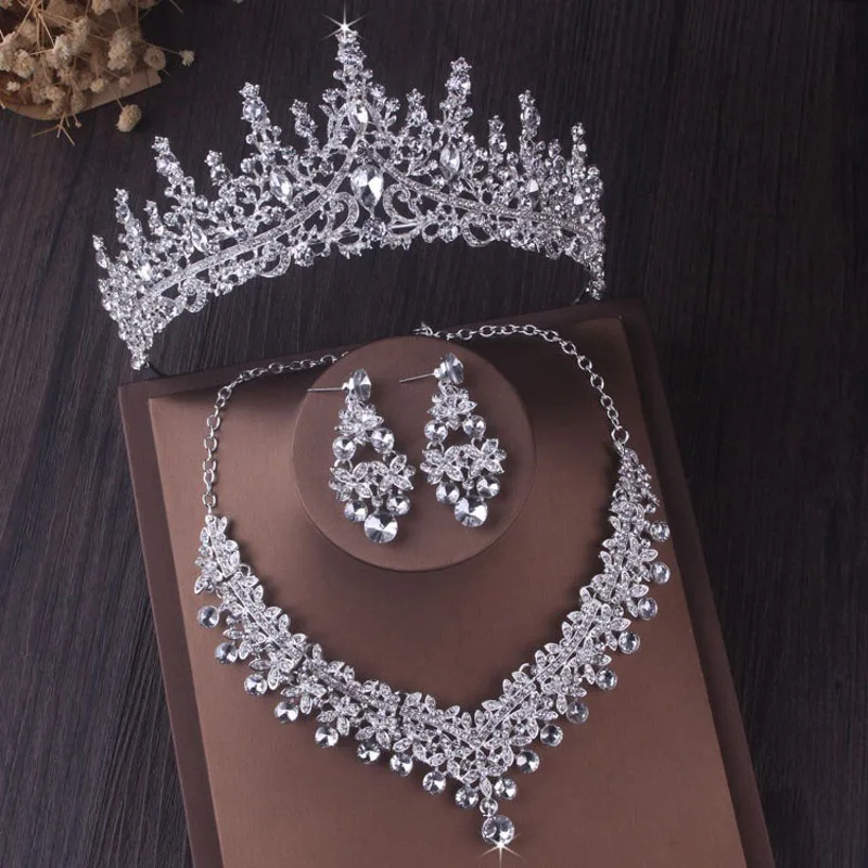 Itacazzo Bridal Headwear Set Crown Necklace Earrings Four Piece Silver-Colour Fashion Tiaras for Women Wedding Birthd,bridal jewelry sets